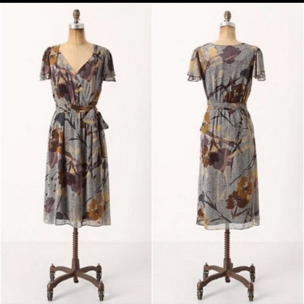 Maeve gray silk Bronwen print dress